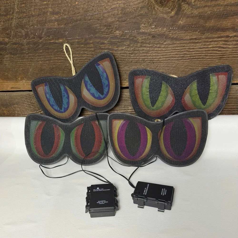 Animated Lighted Cat Eyes Halloween Decorations Battery Operated - Work Great
